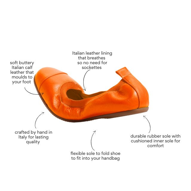Brigida - Orange leather ballet flats Ballet Flats Cammino Shoes 