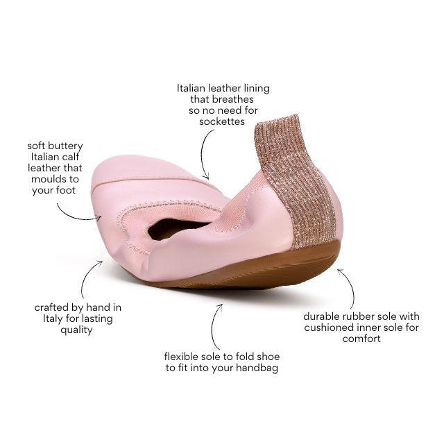 Alcina - Powder pink glitter leather ballet flats Ballet Flats Cammino Shoes 