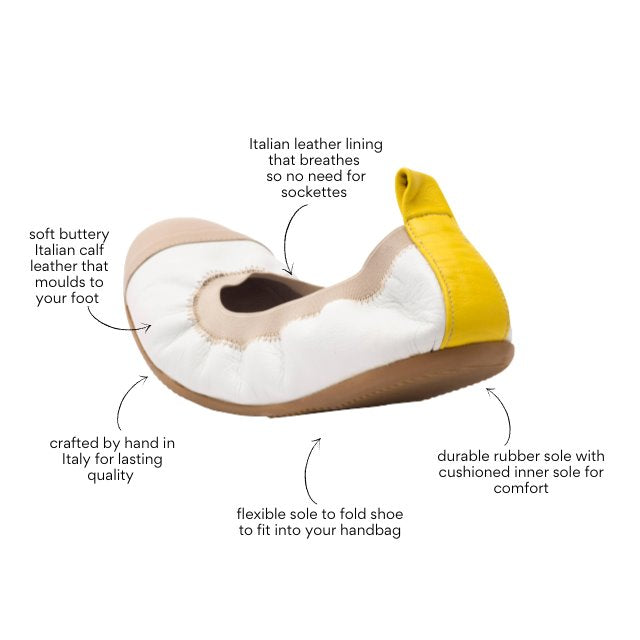 Allegra - Nude, White and Yellow Ballet Flat Ballet Flats Cammino Shoes 