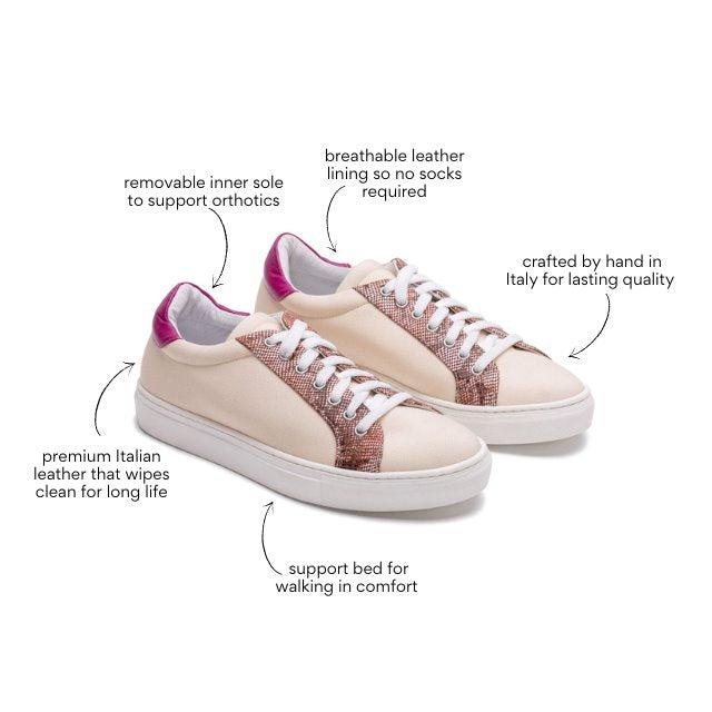 Collodi - Cream with Fuchsia and Pattern Leather Trim Sneaker Sneakers Cammino Shoes 